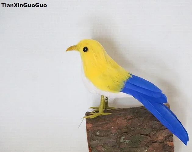 

small 12cm simulation bird hard model prop polyethylene&feathers yellow&blue bird,handicraft home garden decoration gift s1068