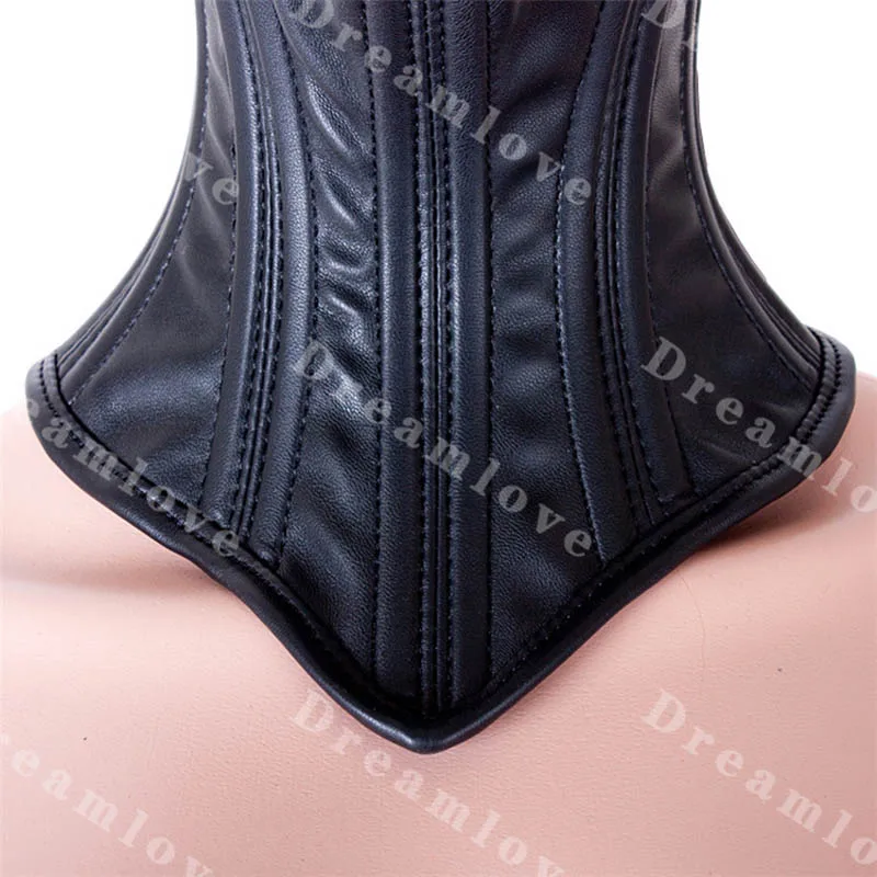 Женский мягкий кожаный шейный корсет с косточками фетиш закрывающийся на
