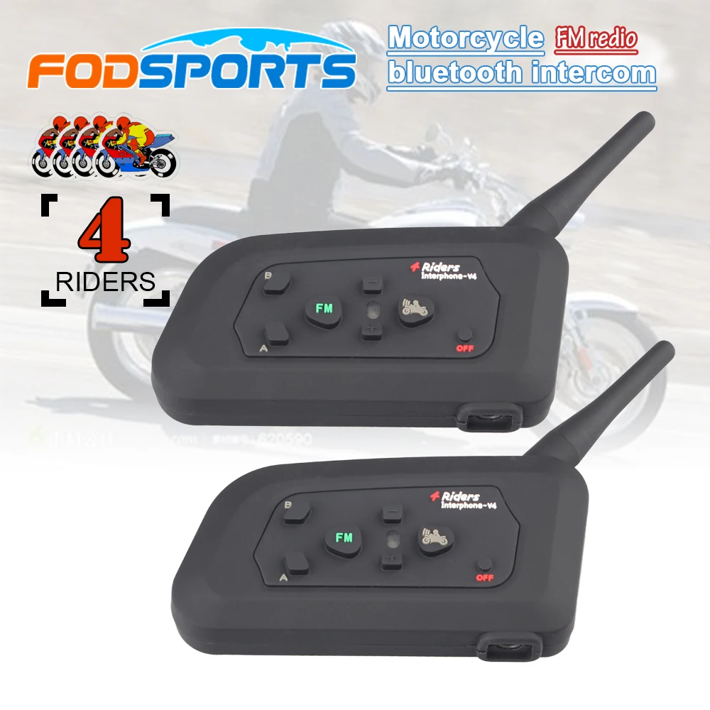 2 шт. Fodsports V4 четыре мотоциклиста водонепроницаемый шлем bluetooth Интерком 1200 м Мотор