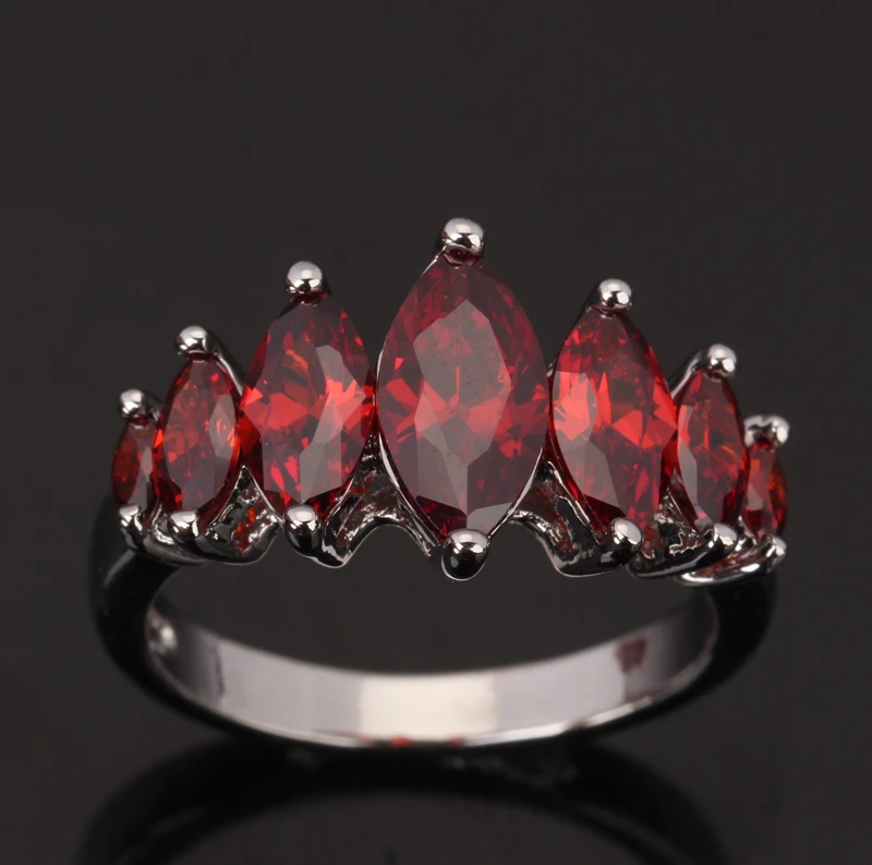 Кольцо серебряное с красным гранатом в форме маркиза размеры 6 / 7 8/9 S0074|925 sterling silver