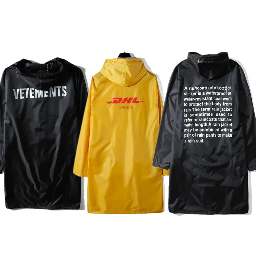 

Торговая марка Vetements, принт героя DHL куртки для мужчин и женщин, 1:1 Свободный плащ, верхняя одежда, пальто, Водонепроницаемый ветровка с принт...
