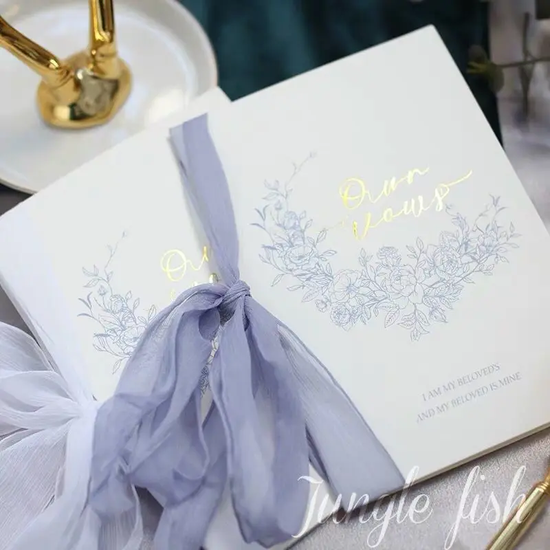 blue and white 2 книги, наши обеты, свадебные подарки, реквизит для фотосессии, для невесты и жениха, карта клятвы, романтическая Золотая буква, розовая, синяя, белая лента - Цвет: blue and white