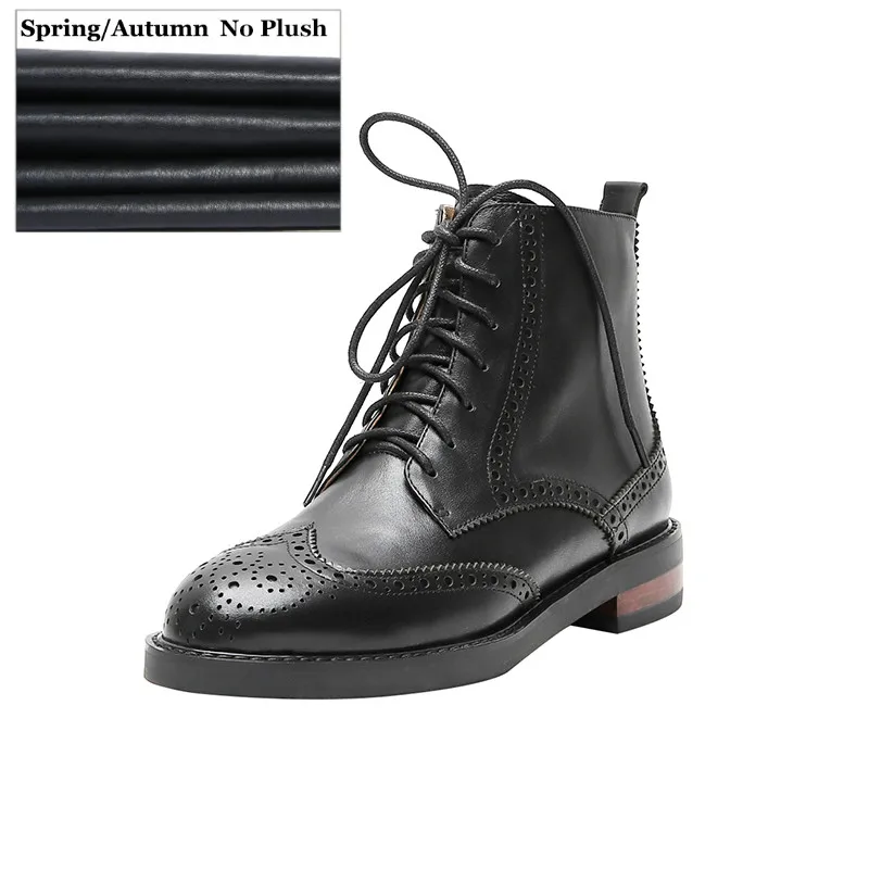 cow leather Autumn Кожаные броги в британском ретро-стиле; оксфорды; женские зимние ботинки; женская обувь на шнуровке и молнии; повседневная женская обувь ручной работы с круглым носком - Цвет: cow leather Autumn