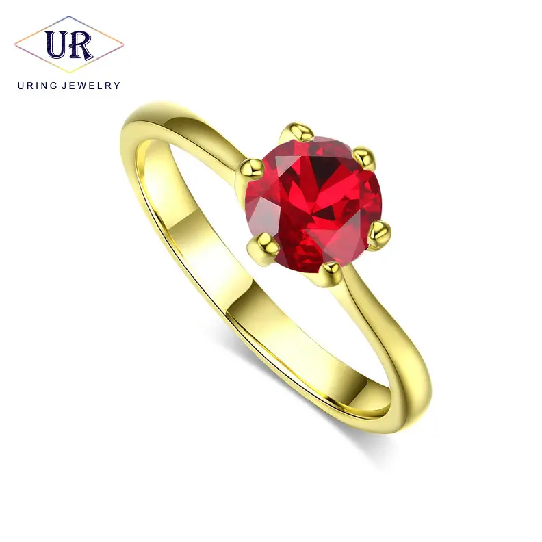Классический Простой дизайн 6 зубец сверкающий Пасьянс 1ct циркония розовое золото цвет навсегда свадебное кольцо Модные ювелирные изделия R014 R776 - Цвет основного камня: yellow gold red