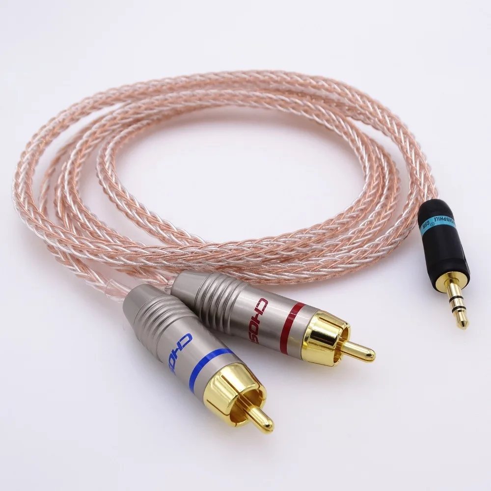 1 метр 1/8 3,5 мм до 2 RCA штекер Hifi аудио 16 ядер 8+ 8 Гибридный 5N Pcocc кабель аудио адаптер