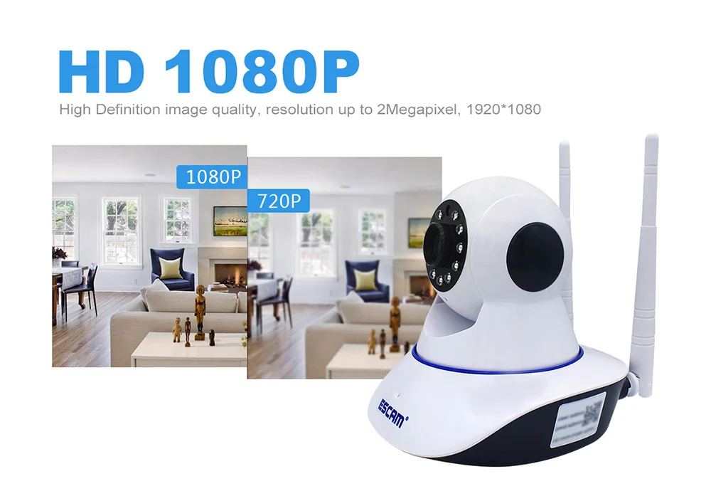 ESCAM G01 IP Network Camera Remote Viewing Move Detection Night Vision 1080P PTZ Support ONVIF Max Up to 128GB Video Monitor