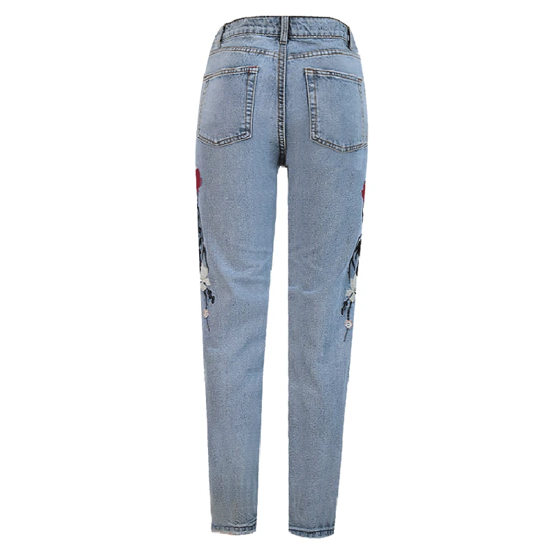 Vintage Denim Capri Embroidered Flowers Mom jeans Boyfriend Jeans with High Waist for Women's plus size | Женская одежда