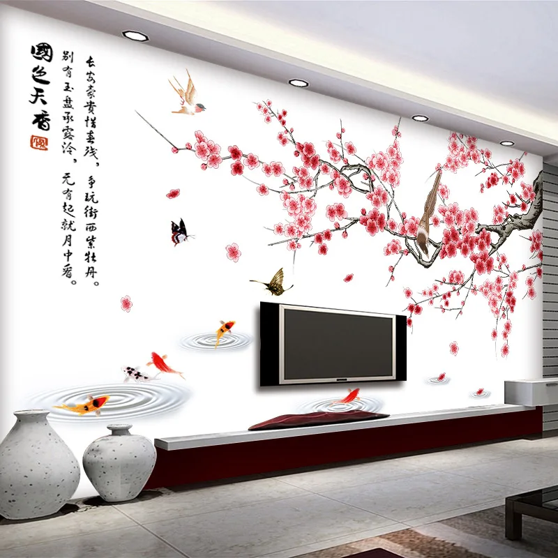 Сливовые настенные съемные наклейки из ПВХ в китайском стиле водонепроницаемые