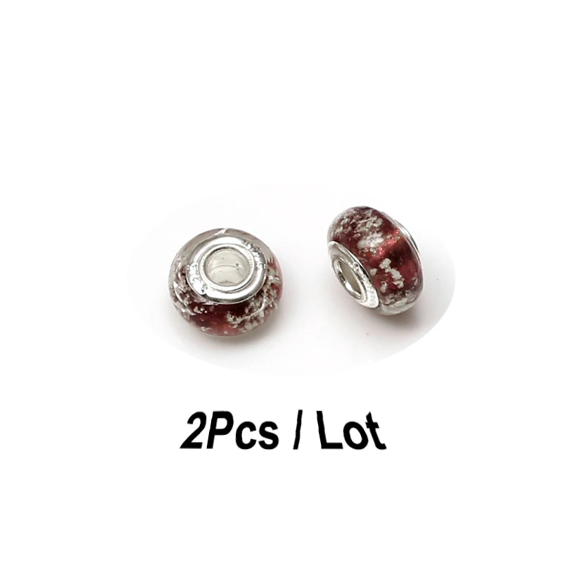 YGZ006 2Pcs/Lot 925 Fashion Silver Edge Color Glass Fluorescent Beads Fit Original Pandora Charms Bracelets Bangles Beaded Jewelry Gift - Цвет: YGZ006