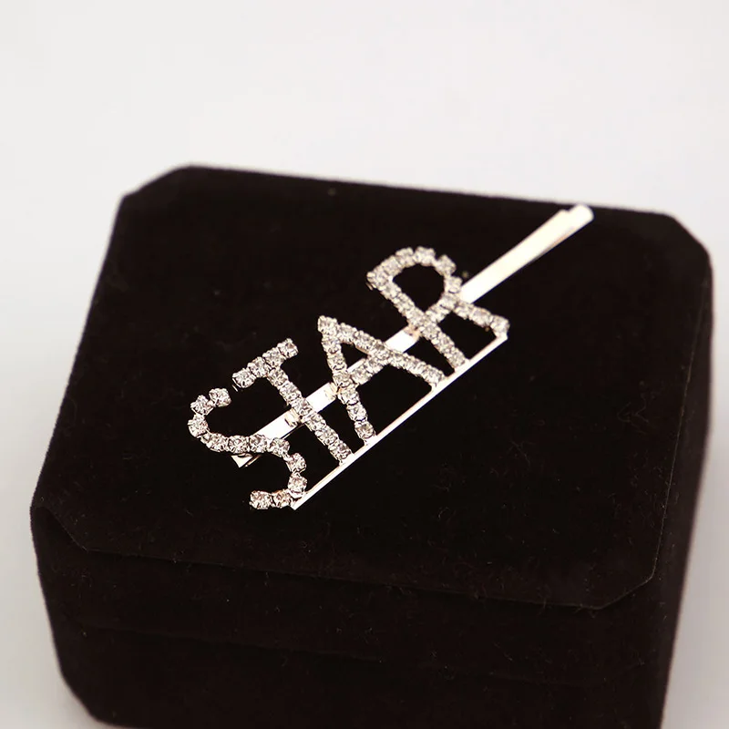 

Sale 1PC Silver Color Crystal Hairpin Women Bangs Side Clip English Letter Cute Girls Hair Clip