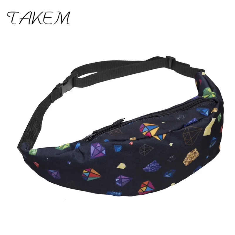 TAKEM 2018 модная задняя полная бандана Черная 3d печать поясная сумка Женская Пояс