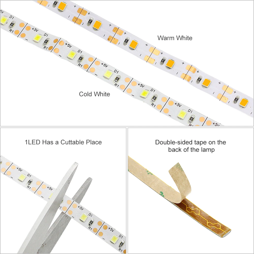 Светодиодная лента с питанием от USB 1 м 2 3 4 5 DC В гибкая лампа SMD 2835 Рождественская и