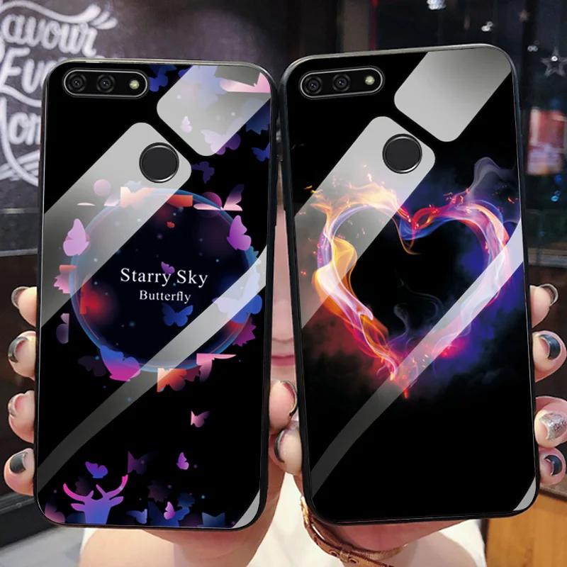 For Huawei Honor 9 Lite Tempered Glass Case Soft Flowers Back Cover Honor9 Phone Shell |