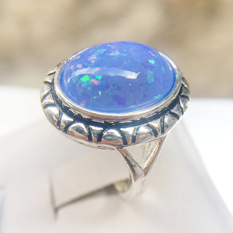 Boho старинные антикварные серебристый цвет опал кольца для женщин с узором