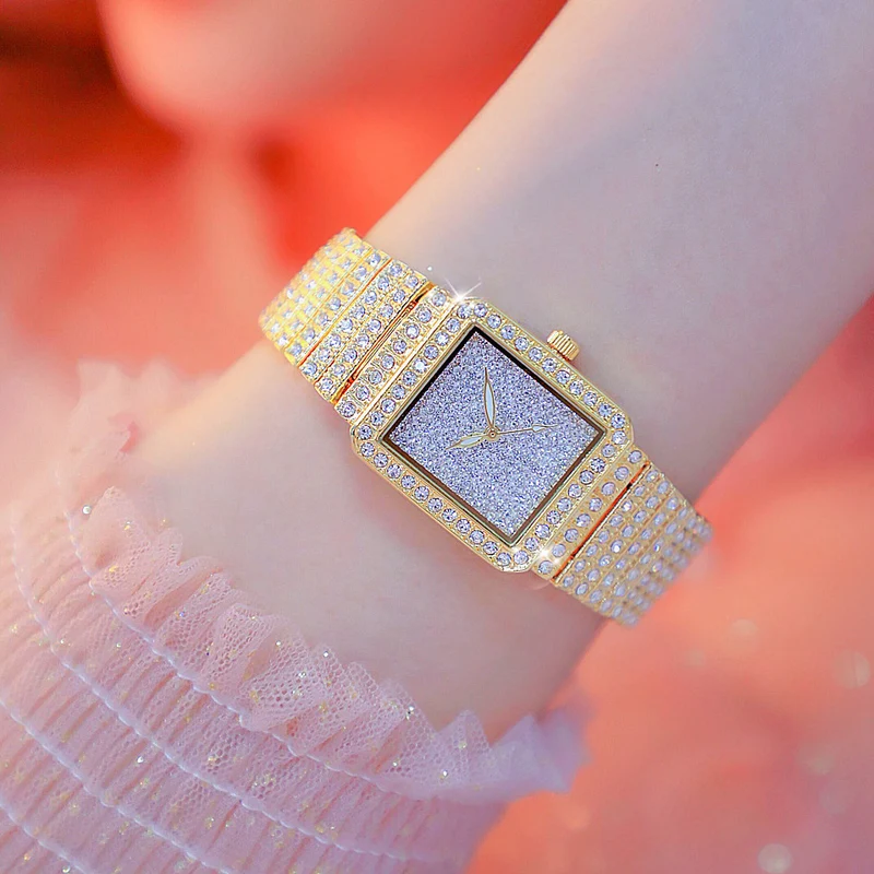 

2018 Fashion Designer Top Brand Luxury Women Watches Waterproof Fully Diamond Ladies Watch Rectangle Small Bracelet Watch Women
