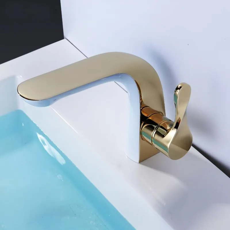 Новое поступление золотой и белый смеситель для раковины ванной комнаты на