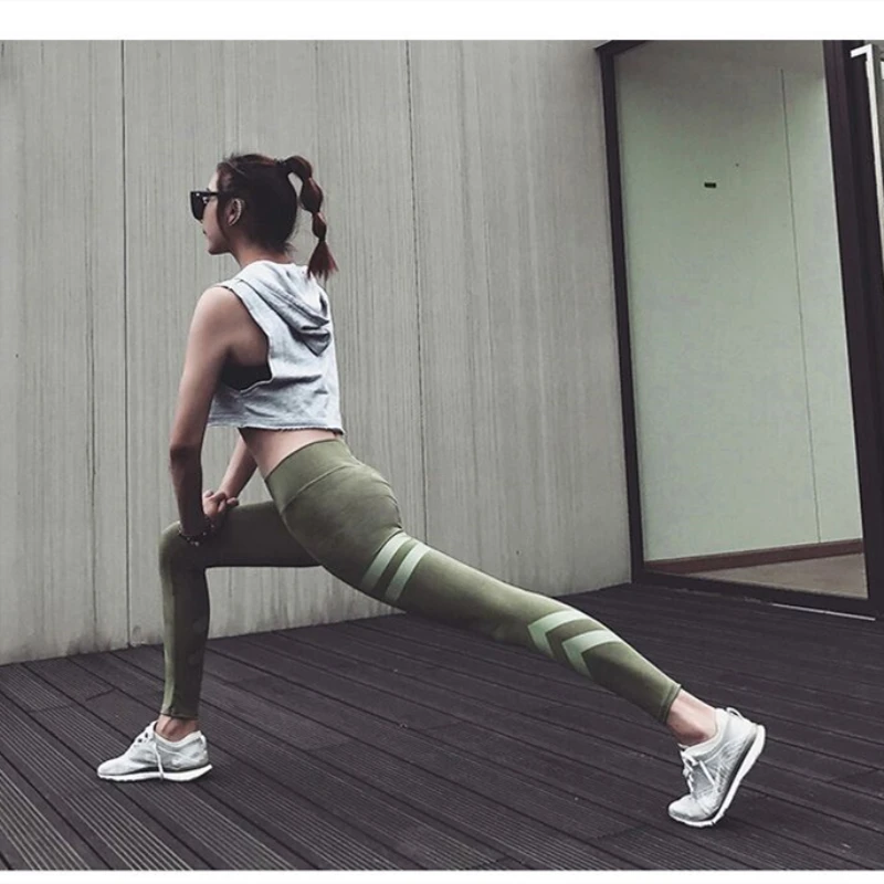 Женские леггинсы для фитнеса OVESPORT облегающие быстросохнущие армейского