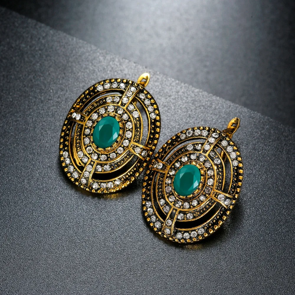 YIMLOI Vintage Earrings Jewelry Gold Color For Women Green Gem Accessories Stud 2018 New Style Drop Shipping | Украшения и