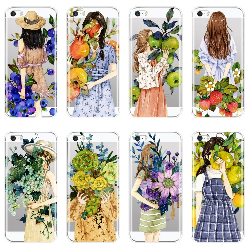 Чехол для телефона с изображением цветов девушки фруктов клубники iPhone 4 Женский 5