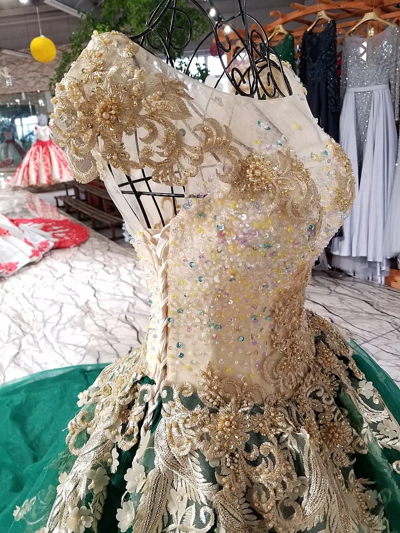 Великолепные трапециевидные Свадебные платья зеленого цвета с золотыми