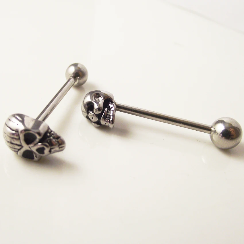 1 шт 14G 1.6X19mm нержавеющая сталь язык кольцо Череп гвозди штанга для языка кольца