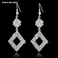 toucheart crystal silver color drop earrings for women flower square long wedding jewelry earrings gifts pendientes ser150012