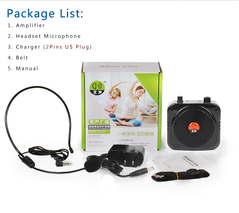 Портативный усилитель голоса обучающий динамик мегафон микрофон Wasit Clip FM TF USB