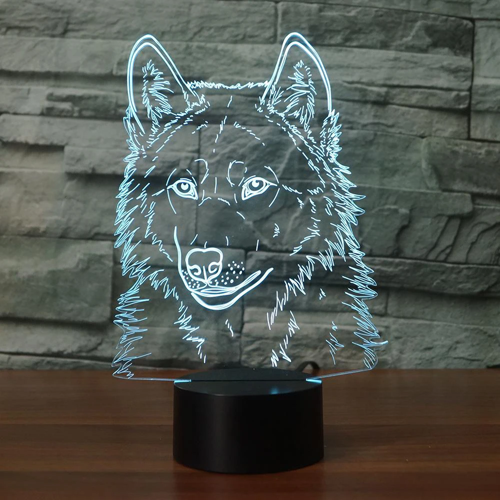 Волчья Голова 3D животное моделирование Настольный светильник светодиодный USB