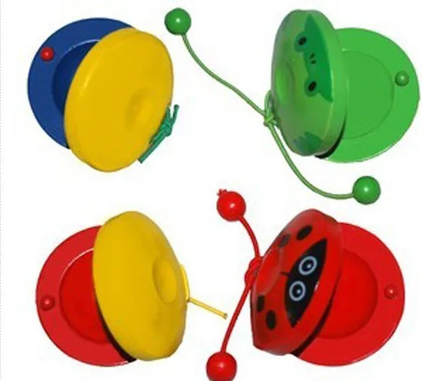 Baby Educational Toy Cartoon Kids Wooden Castanet Clapper Handle Musical Instrument Toy Baby Hand Grasping Toy Gift Random Color