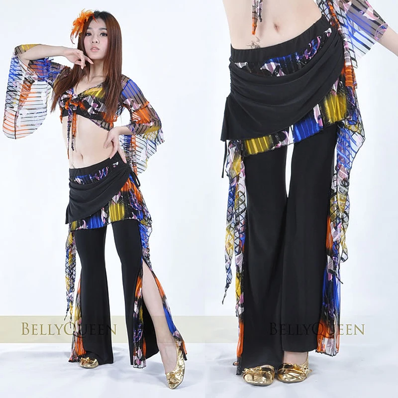 Костюм для танца живота юбка племени штаны многоцветные раздельные по бокам