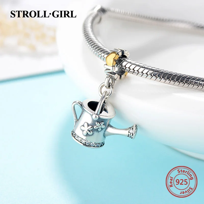 Strollgirl, 925 пробы, серебряный чайник для полива, подвески, бусины, подходят к оригинальному браслету Pandora, модное ювелирное изделие для женщин, подарок