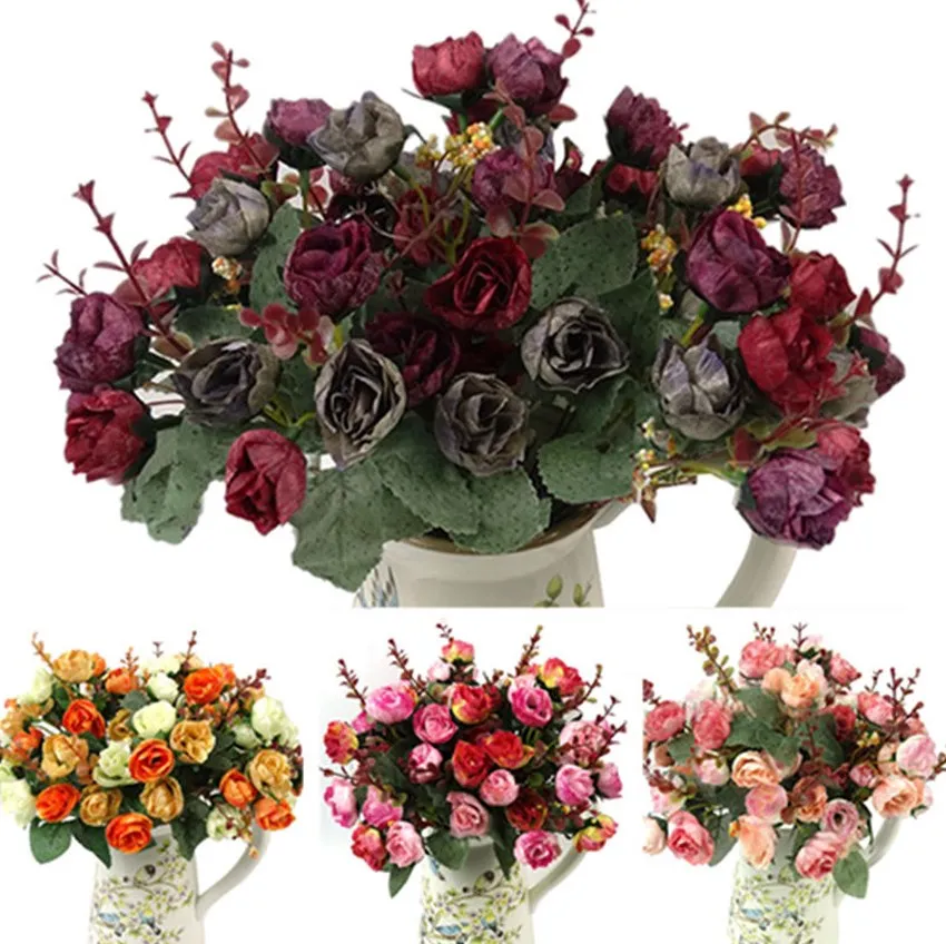 1 букет с 21 головкой искусственные розовые цветы лист вечерние украшения для дома