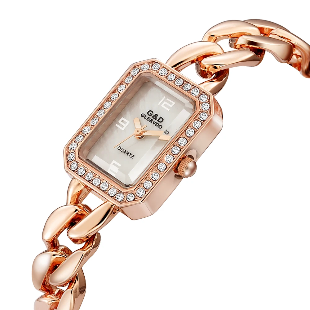 

2019 G&D Luxury Brand Women's Bracelet Watches Rose Gold Rectangle Laides Quartz Wristwatch relogio feminino Clock reloj mujer