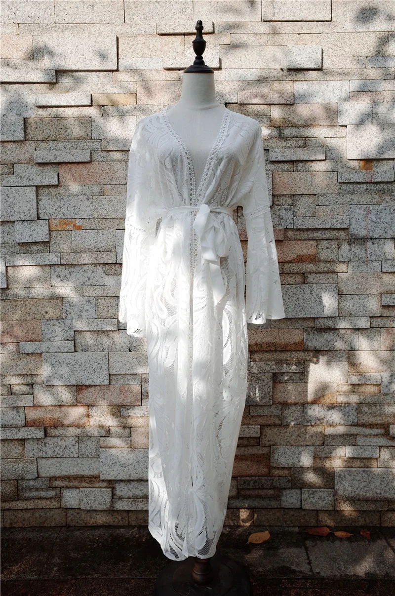 Длинная кружевная Пляжная накидка Robe de пляжный купальный костюм Cover up Saida Praia longa