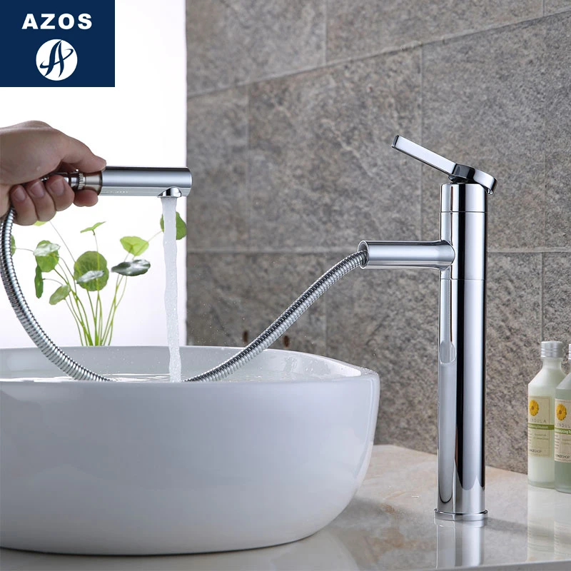Azos Basin faucet Pull-out Wash Brass Chrome Cold and Hot Switch Rotatable Bathroom Above Counter Bathhouse Round CL | Обустройство