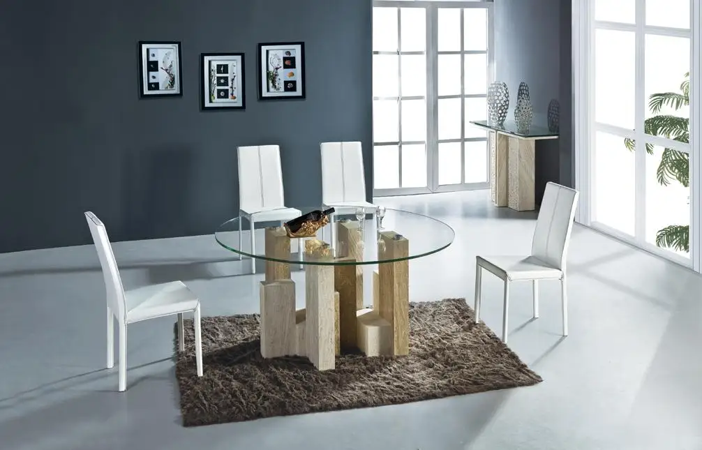 Натуральный травертин обеденный стол набор белый и желтый художественная