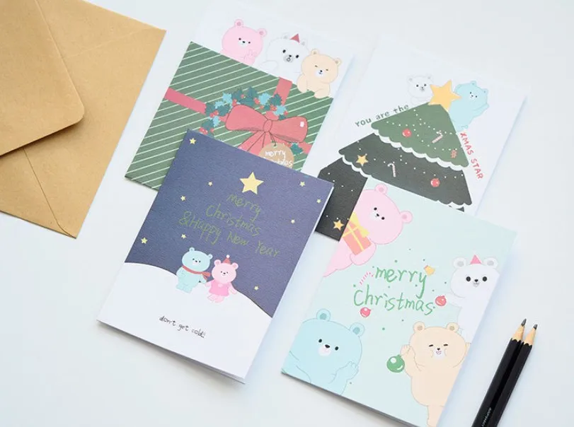 1 Набор милый веселый медведь для рождественской елки открытки поздравительные открытки с пожеланиями Канцелярские Товары рождественские подарки