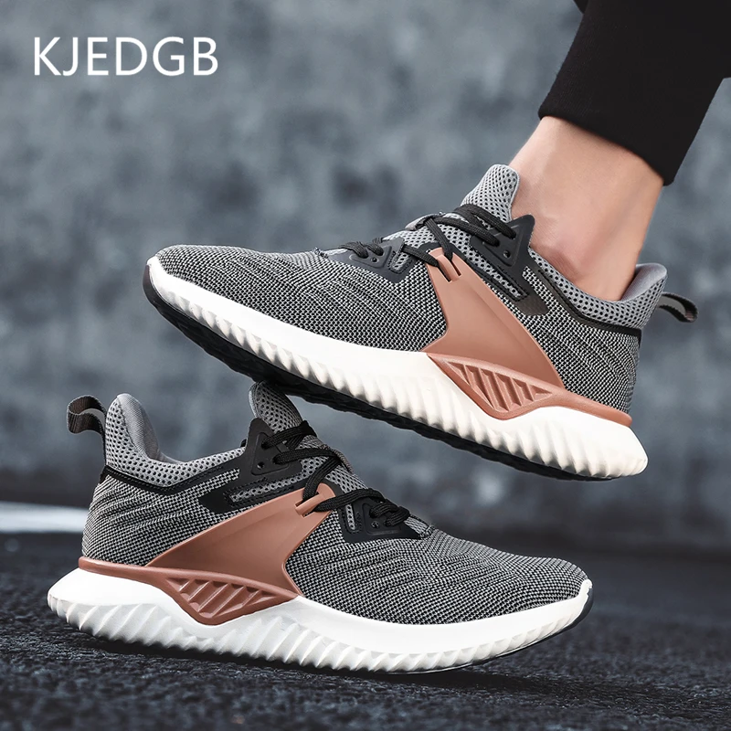KJEDGB Дизайн высокое качество мужские кроссовки черный серый Flyknit дышащая прогулочная повседневная обувь мужские теннисные туфли большой размер 39-46