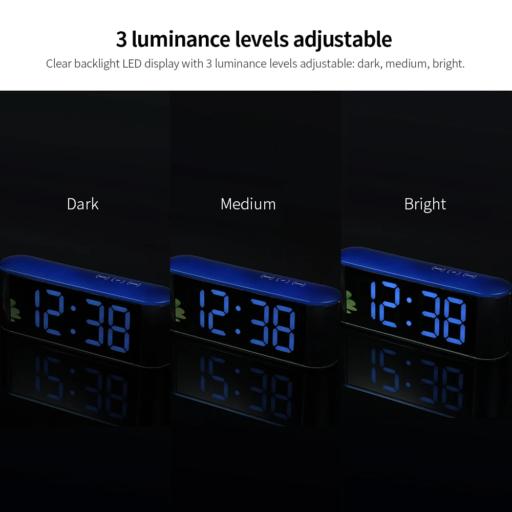 Настольные часы с питанием от USB, 12 H/24 H, с функцией повтора сигнала, регулируемый светодиодный, с подсветкой, цифровой будильник, с сенсорным управлением, светодиодный, зеркальные часы
