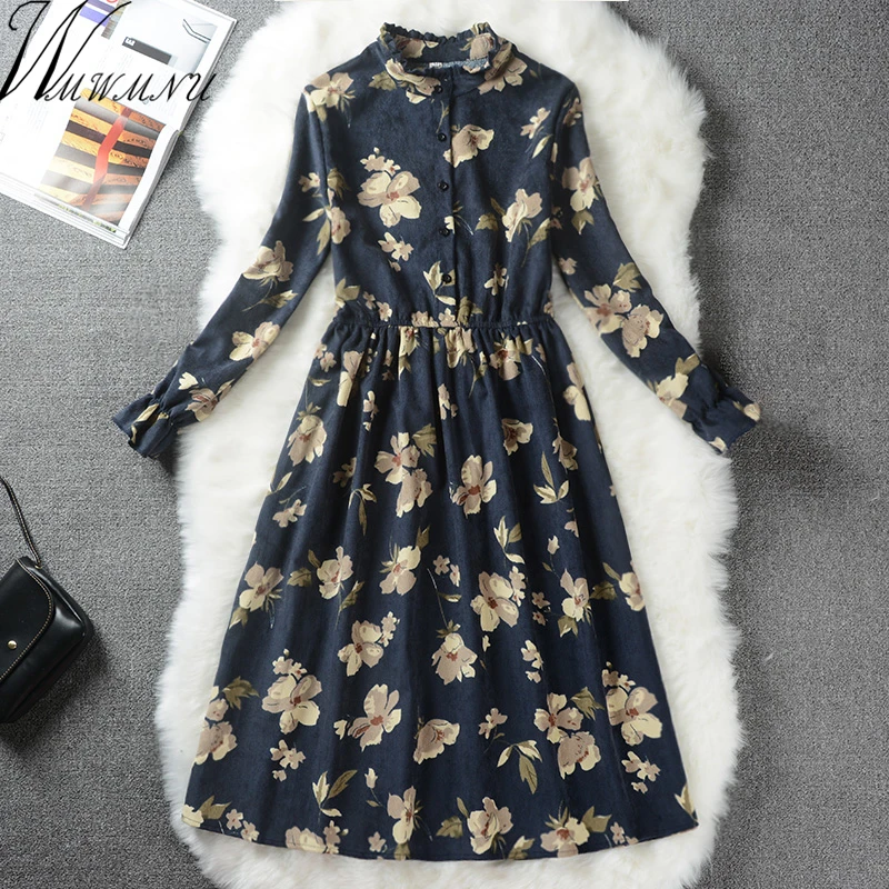 Новинка 2018 модные женские весенне-осенние вельветовые платья в стиле ретро со