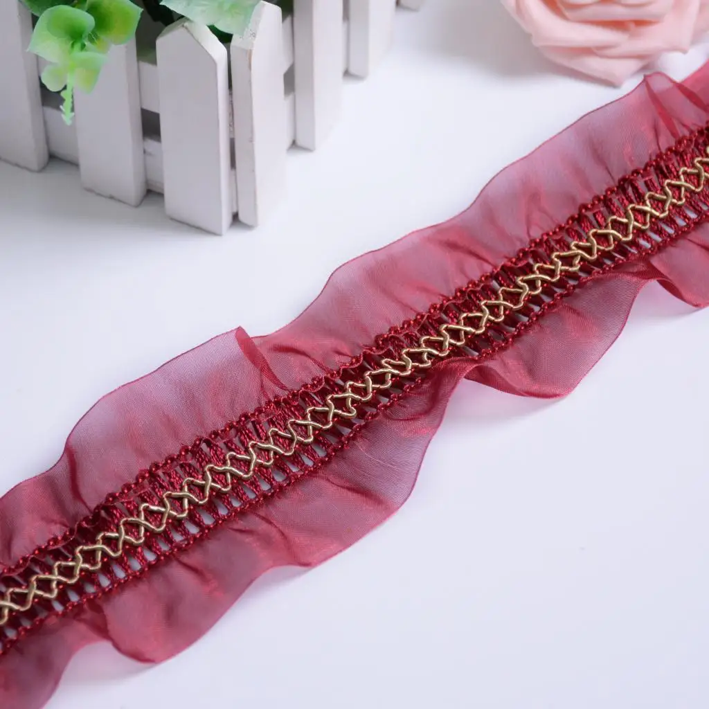 Новая ткань из органзы с оборками 11 ярдов/партия 6 см|Кружево| |