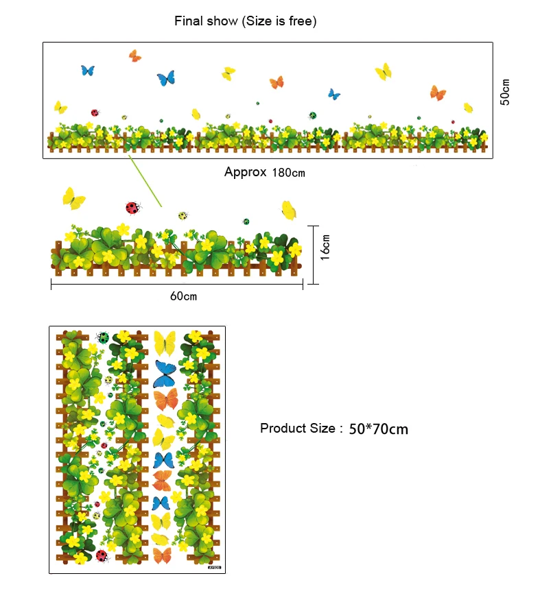 Клевер цветок бабочка забор виниловые Съемные наклейки для детской спальни