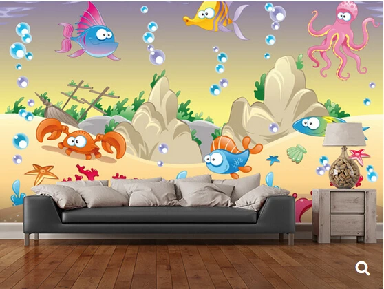 

Custom papel de parede infantil,Sea Creatures,cartoon murals for children's rooms park living room backdrop vinyl paper