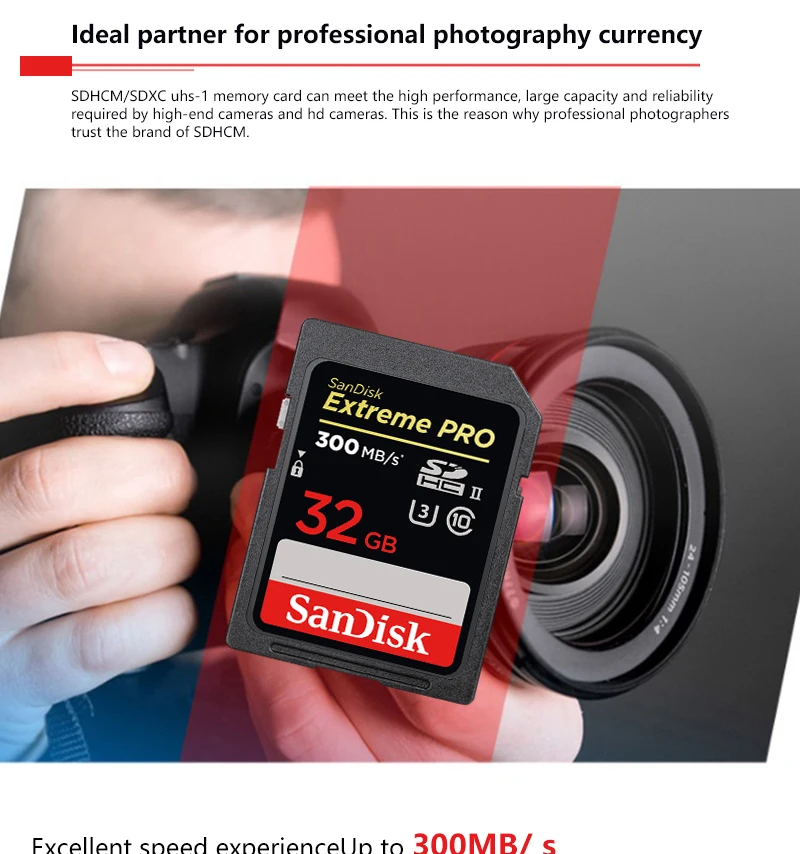Оригинальная sd-карта SanDisk, 128 ГБ, 64 ГБ, 32 ГБ, до 300 м/с, класс 10, U3, UHS-II, Экстрим, Pro, карта памяти для камеры