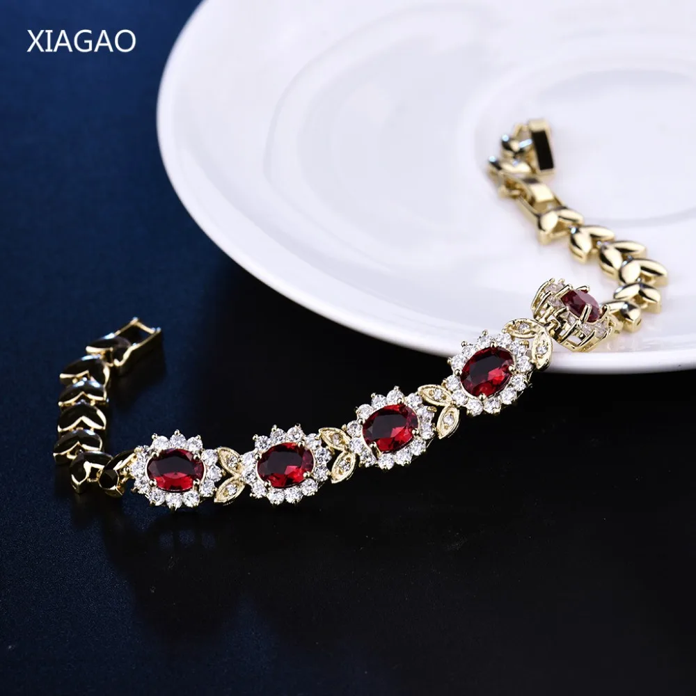 Женский браслет с фианитом XIAGAO золотой гранатовый красным кристаллом|jewelry