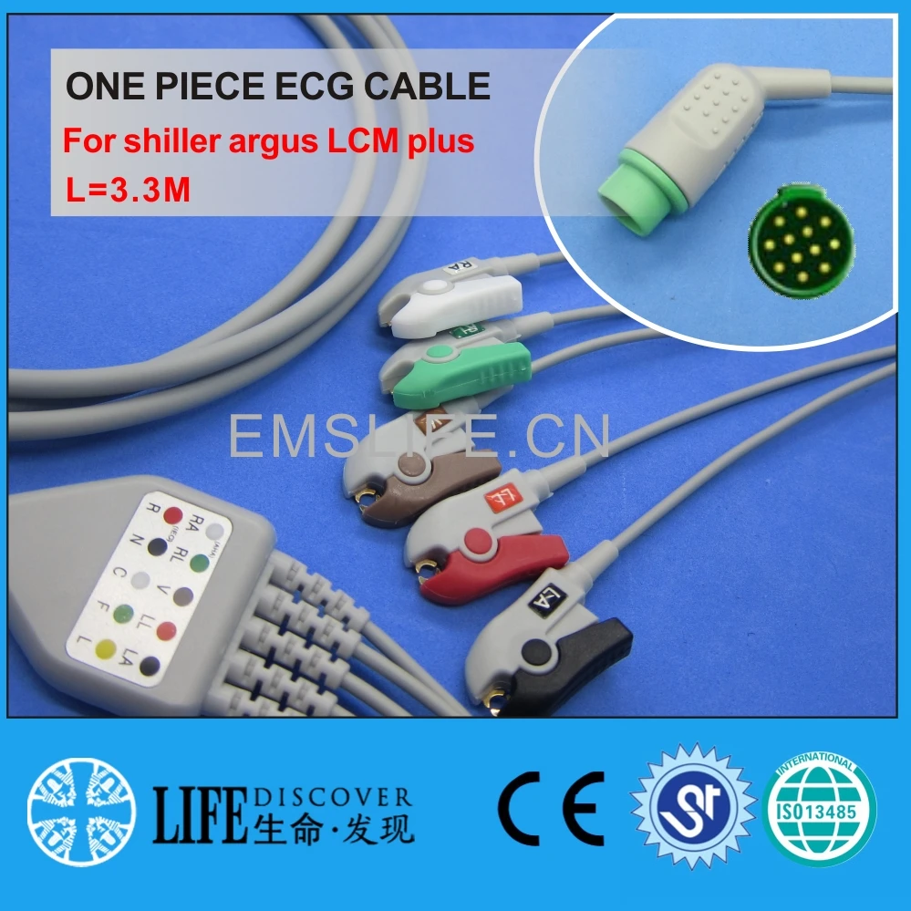 

one piece ECG cable with 5 clip lead wires For schier argus LCM plus patient monitor