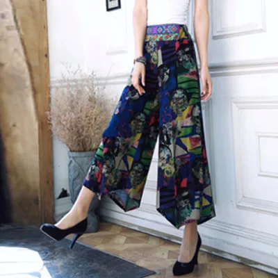 Весна-лето 2017 брюки с принтом женские элегантные высокой талией широкие