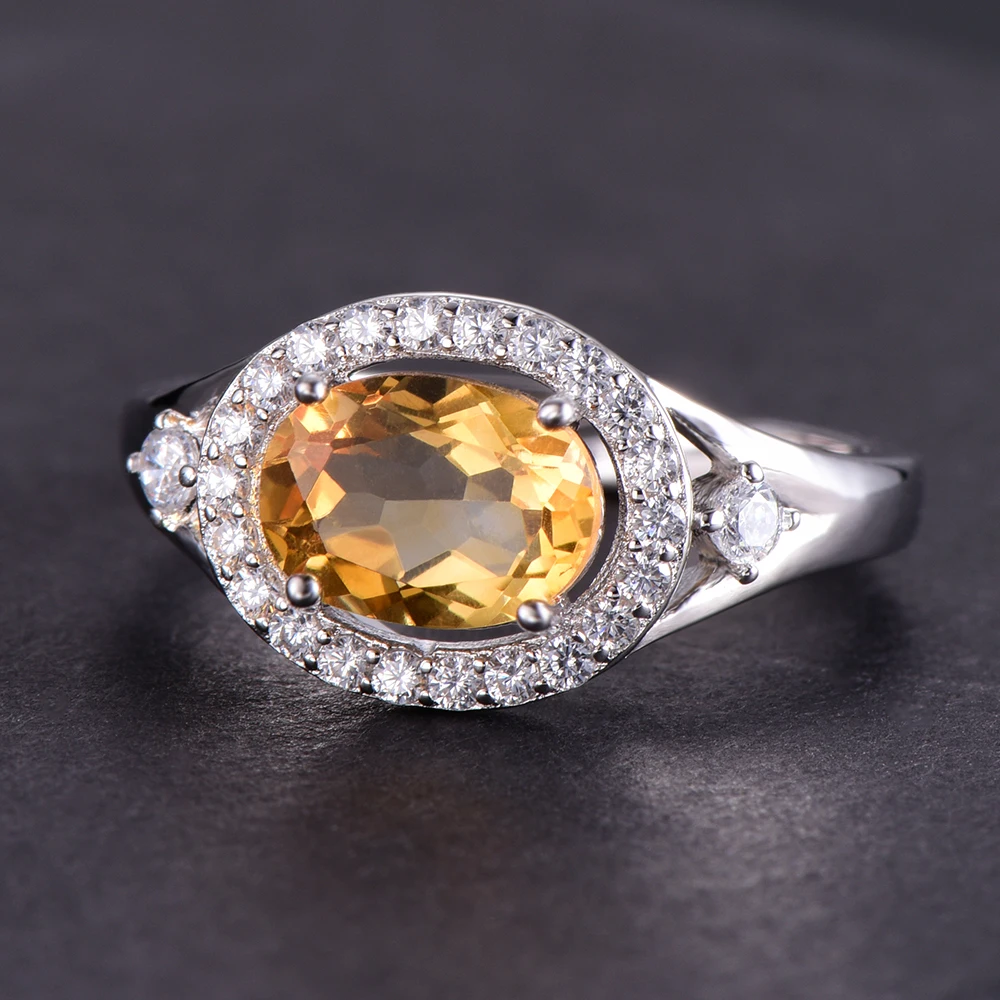 Buulooai Овальный 1.15ct натуральный цитрин камень Solitaire кольцо Подлинная 925 пробы