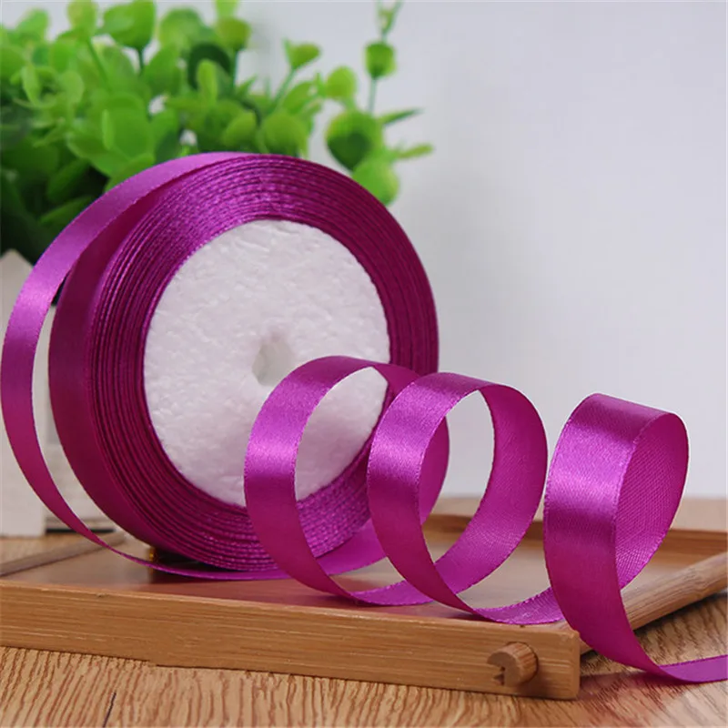 fuchsia 25 ярдов/рулон атласных лент подарочная упаковка Рождество украшения ленты DIY лук ленты для поделок упаковка поставки(15 мм - Цвет: fuchsia