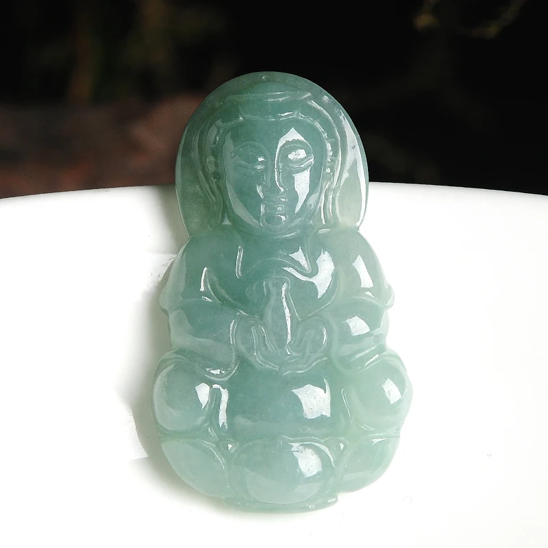 Yu Yixuan Jade Jewelry Natural Oil Green Emerald Guanyin Pendant Length 42mm Width 24mm Thickness 7mm Weight 12.4g | Украшения и